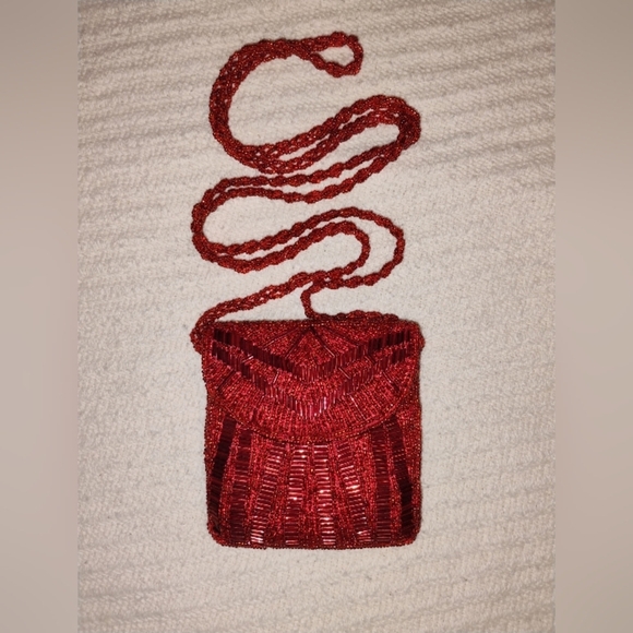 Vintage Mister Ernest Red Beaded Tiny Purse - Picture 1 of 8